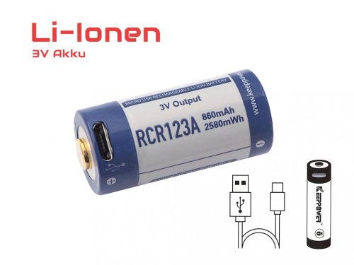 Batterie rechargeable Keeppower P1634U1 RCR123A Micro USB 16340 3.0V 860mAh x2