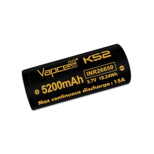 Vapcell 26650 K52 5200mah 15A bouton haut li-ion